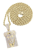 14K Yellow Gold Jesus Head Diamond Pendant & Rope Chain | 2.08 Carats