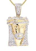 10K Yellow Gold Jesus Head Diamond Pendant & Franco Chain | 2.35 Carats