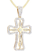 14K Yellow Gold Cross Diamond Pendant & Cuban Chain | 0.66 Carats