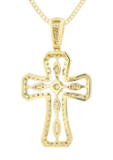 14K Yellow Gold Cross Diamond Pendant & Cuban Chain | 0.66 Carats