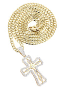 14K Yellow Gold Cross Diamond Pendant & Cuban Chain | 0.66 Carats