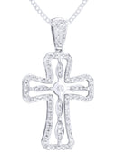 14K White Gold Cross Diamond Pendant & Cuban Chain | 0.66 Carats