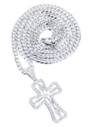 14K White Gold Cross Diamond Pendant & Cuban Chain | 0.66 Carats