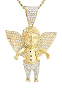 10K Yellow Gold Angel Diamond Pendant & Rope Chain | 2.69 Carats