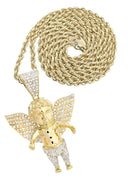 10K Yellow Gold Angel Diamond Pendant & Rope Chain | 2.69 Carats