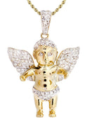 10K Yellow Gold Angel Diamond Pendant & Rope Chain | 0.96 Carats