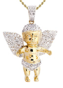 10K Yellow Gold Angel Diamond Pendant & Rope Chain | 1.87 Carats