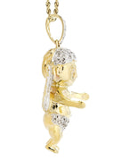 10K Yellow Gold Angel Diamond Pendant & Rope Chain | 1.87 Carats