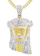 10K Yellow Gold Jesus Head Pendant & Cuban Chain | 1.19 Carats