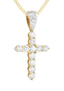 14K Yellow Gold Cross Diamond Pendant & Cuban Chain | 1.55 Carats