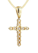 14K Yellow Gold Cross Diamond Pendant & Cuban Chain | 1.55 Carats