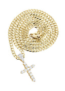14K Yellow Gold Cross Diamond Pendant & Cuban Chain | 1.55 Carats