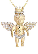 10K Yellow Gold Angel Diamond Pendant & Cuban Chain | 1.72 Carats