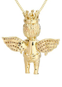 10K Yellow Gold Angel Diamond Pendant & Cuban Chain | 1.72 Carats