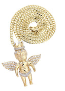 10K Yellow Gold Angel Diamond Pendant & Cuban Chain | 1.72 Carats