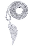 14K White Gold Angel Wing Diamond Pendant & Franco Chain | 1.75 Carats