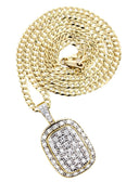 10K Yellow Gold Dog Tag Pendant & Cuban Chain | 1.94 Carats