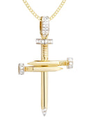 10K Yellow Gold Cross Diamond Pendant & Cuban Chain | 0.19 Carats