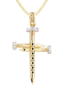 10K Yellow Gold Cross Diamond Pendant & Cuban Chain | 0.19 Carats