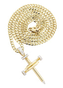 10K Yellow Gold Cross Diamond Pendant & Cuban Chain | 0.19 Carats
