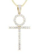 18K Yellow Gold Cross Diamond Pendant & Cuban Chain | 2.01 Carats