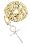 18K Yellow Gold Cross Diamond Pendant & Cuban Chain | 2.01 Carats