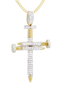 14K Yellow Gold Cross Diamond Pendant & Cuban Chain | 0.82 Carats