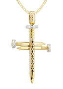 14K Yellow Gold Cross Diamond Pendant & Cuban Chain | 0.82 Carats