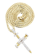 14K Yellow Gold Cross Diamond Pendant & Cuban Chain | 0.82 Carats