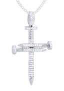 14K White Gold Cross Diamond Pendant & Cuban Chain | 0.81 Carats