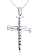 14K White Gold Cross Diamond Pendant & Cuban Chain | 0.81 Carats