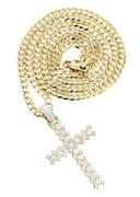 14K Yellow Gold Cross Diamond Pendant & Cuban Chain | 1.95 Carats