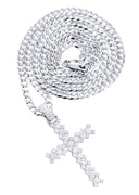 14K White Gold Cross Diamond Pendant & Cuban Chain | 1.86 Carats
