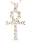 14K Yellow Gold Ankh Diamond Pendant & Cuban Chain | 2.13 Carats