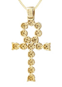 14K Yellow Gold Ankh Diamond Pendant & Cuban Chain | 2.13 Carats