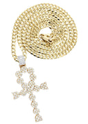 14K Yellow Gold Ankh Diamond Pendant & Cuban Chain | 2.13 Carats