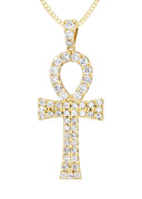 14K Yellow Gold Ankh Diamond Pendant & Cuban Chain | 1.78 Carats