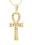 14K Yellow Gold Ankh Diamond Pendant & Cuban Chain | 1.78 Carats