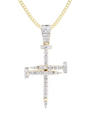 14K Yellow Gold Cross Diamond Pendant & Cuban Chain | 0.59 Carats