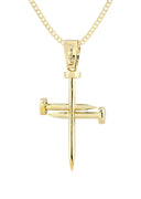 14K Yellow Gold Cross Diamond Pendant & Cuban Chain | 0.59 Carats