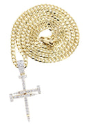 14K Yellow Gold Cross Diamond Pendant & Cuban Chain | 0.59 Carats