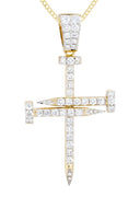 14K Yellow Gold Cross Diamond Pendant & Cuban Chain | 1.86 Carats