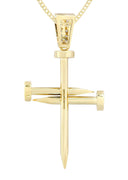 14K Yellow Gold Cross Diamond Pendant & Cuban Chain | 1.86 Carats