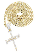 14K Yellow Gold Cross Diamond Pendant & Cuban Chain | 1.86 Carats