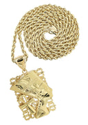 10K Yellow Gold Rope Chain & Nefertiti Pendant | Appx. 16.9 Grams