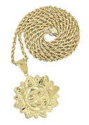10K Yellow Gold Rope Chain & Sun Pendant | Appx. 15.9 Grams