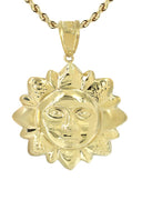 10K Yellow Gold Rope Chain & Sun Pendant | Appx. 15.9 Grams