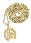 10K Yellow Gold Rope Chain & Horse Pendant | Appx. 21.1 Grams