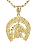 10K Yellow Gold Rope Chain & Horse Pendant | Appx. 21.1 Grams