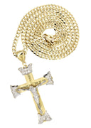 10K Yellow Gold Cuban Chain & Gold Cross Necklace | Appx. 21.2 Grams